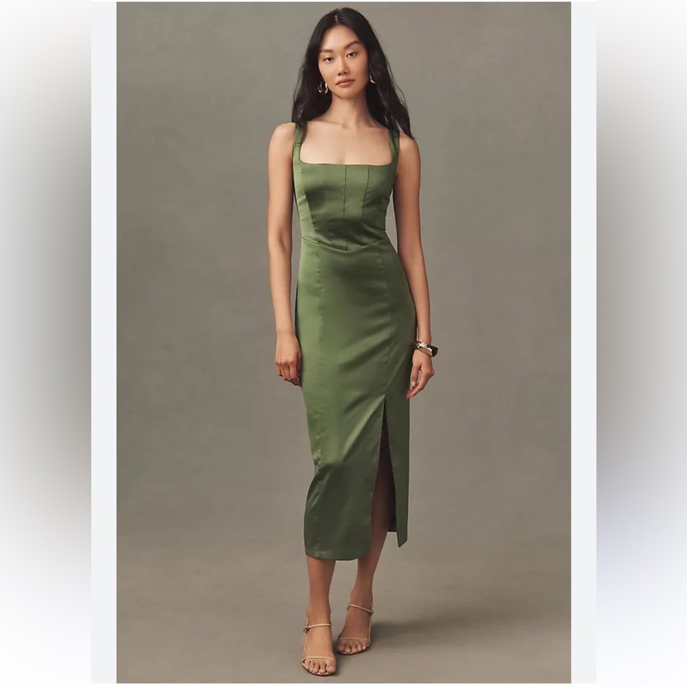 BHLDN Elliana Sleeveless Corset Satin Midi Dress